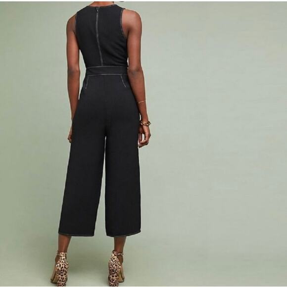 Greylin Isla Jumpsuit LARGE Contrast Stitching Crop Wide Leg Belted Crepe Tie - Picture 6 of 11